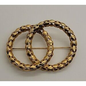 Vintage gold tone signed‎ Don-Lin double circle brooch pin